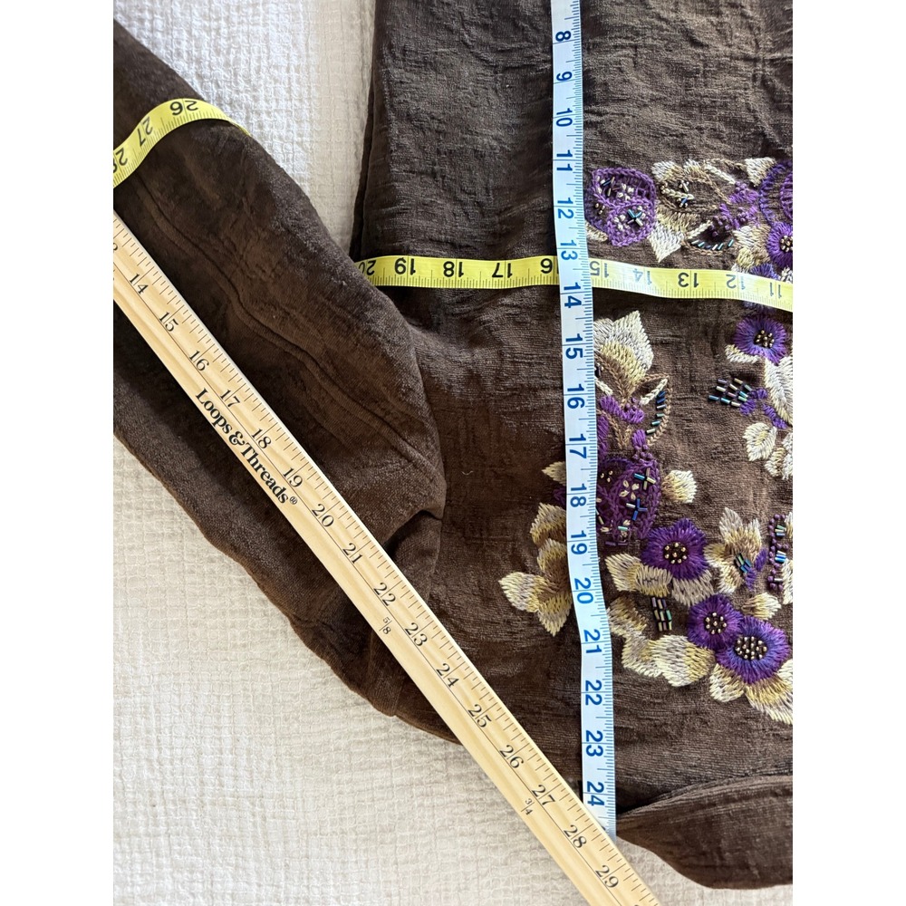 Vintage Coldwater Creek‎ Brown Floral Embroidered Beaded Jacket Blazer - Picture 7 of 9